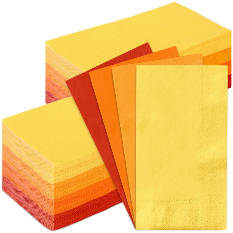 JarThenaAMCS 200 قطعة من مناديل ضيوف الخريف برتقالي أصفر خريفي 4 ألوان للاستعمال مرة واحدة مناديل ورقية للعشاء للاستعمال مرة واحدة للحمام وحفلات الشكر ومستلزمات الطاولة - Image 1